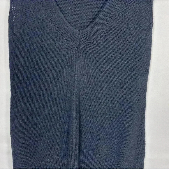 Loft Navy Knit Sweater Oversized Vest V Neck Pull Over Size Medium Classic Cozy - Picture 3 of 8